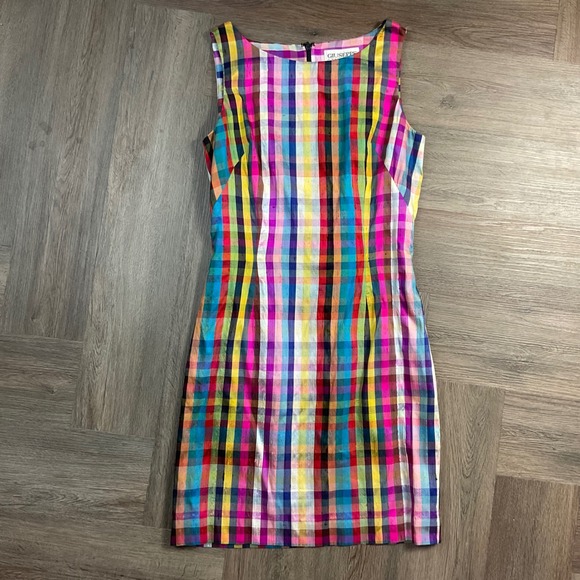 Giuseppe Collection Dresses & Skirts - VTG Giuseppe Collection 100% Silk Madras Plaid Sheath Dress 4 Rainbow Lined